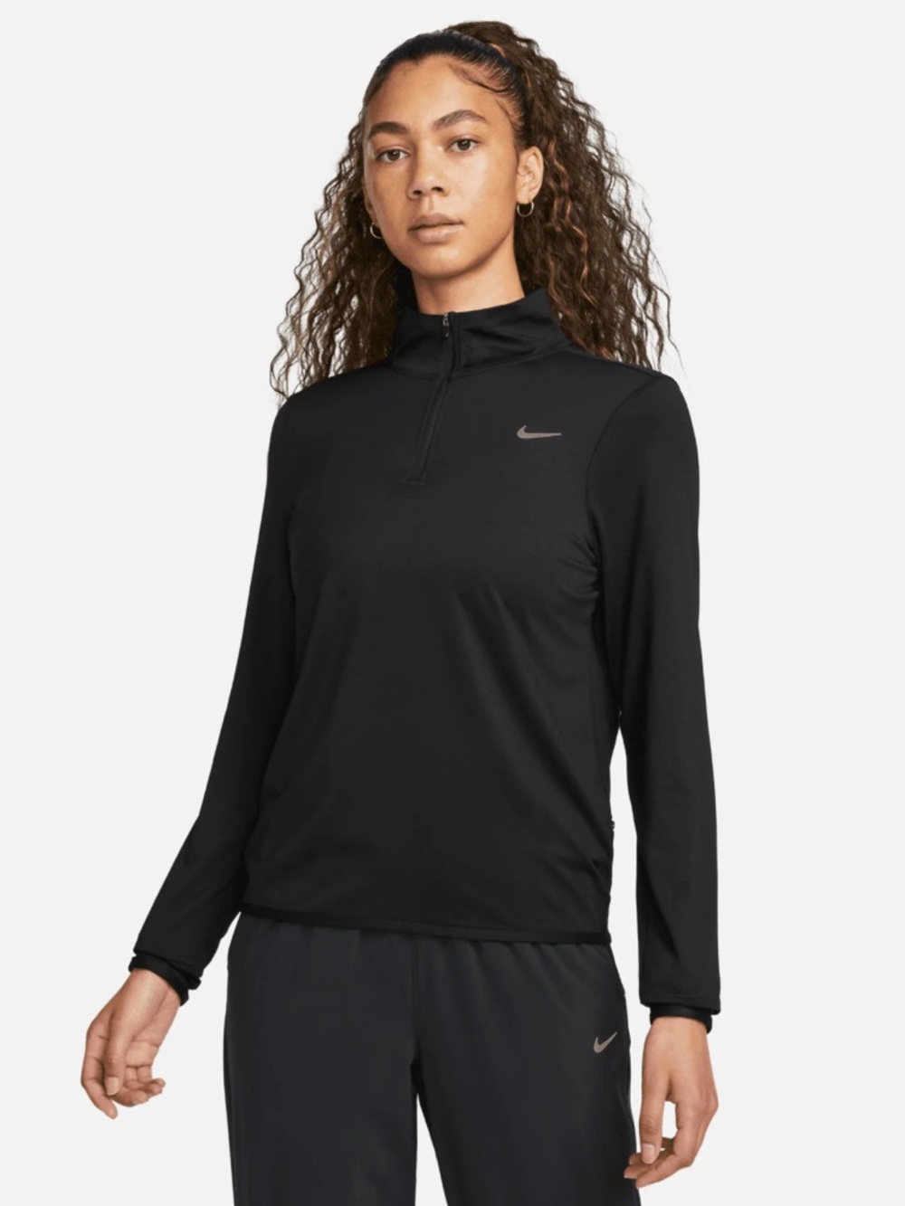 NIKE Black Running 1/4 Zip L/S Top L Large Wrist & Thumb Holes EUC $75